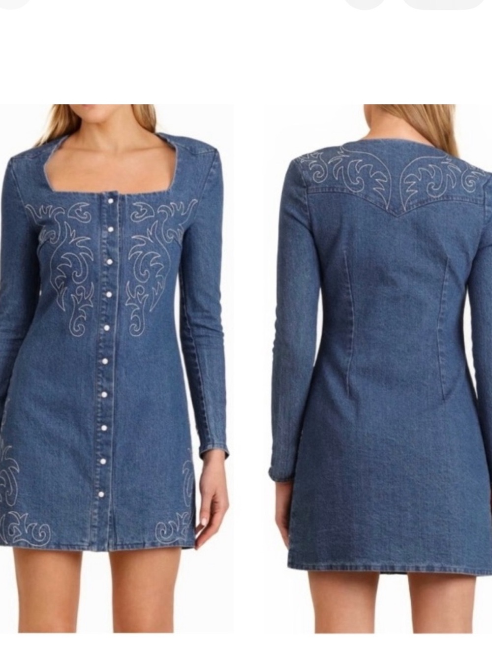 NWT Avec Les Filles Embroidered Denim Dress